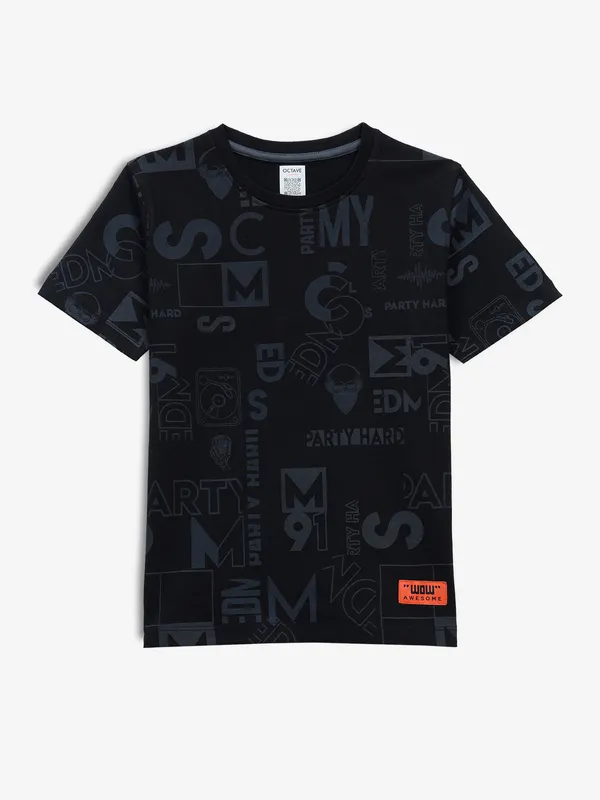 OCTAVE printed black cotton casual t-shirt