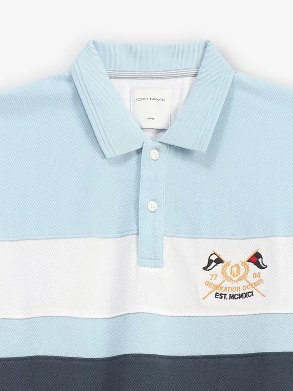 OCTAVE sky blue color block polo t-shirt