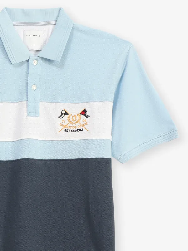 OCTAVE sky blue color block polo t-shirt