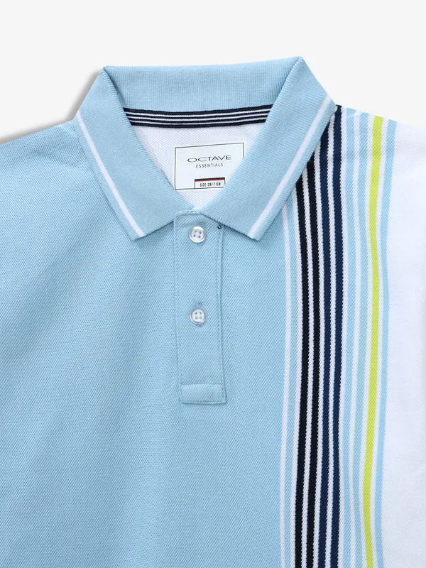 OCTAVE sky blue stripe polo t-shirt