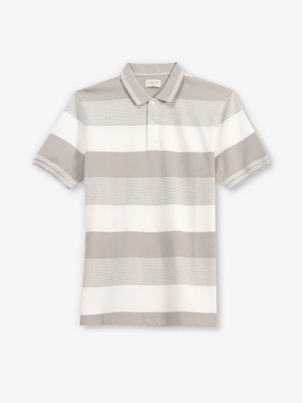 OCTAVE stripe grey cotton polo t-shirt