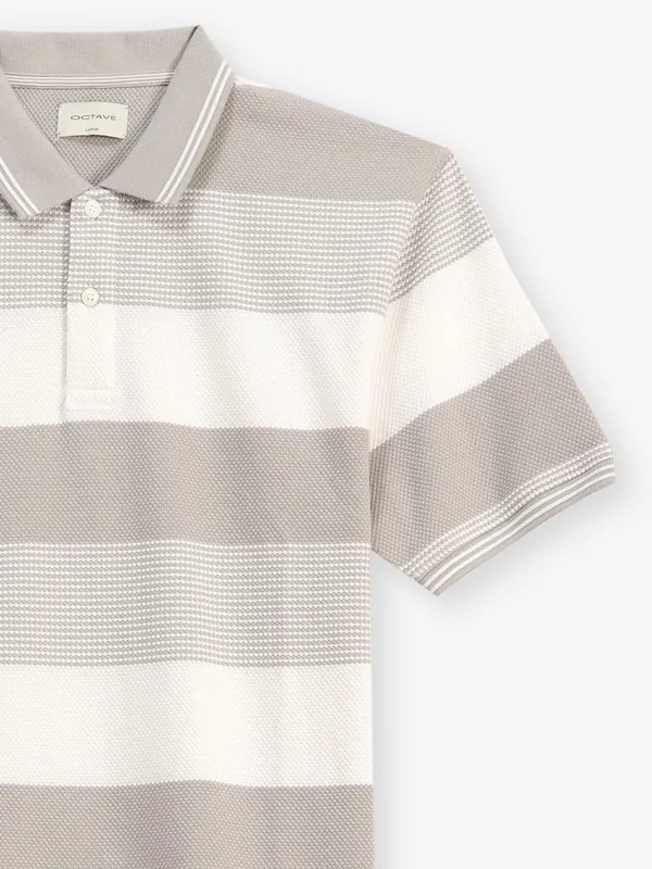OCTAVE stripe grey cotton polo t-shirt