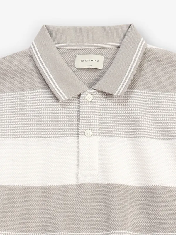 OCTAVE stripe grey cotton polo t-shirt