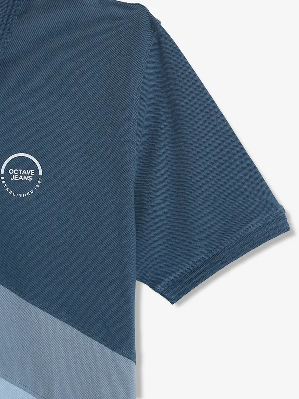 OCTAVE teal blue color block t-shirt