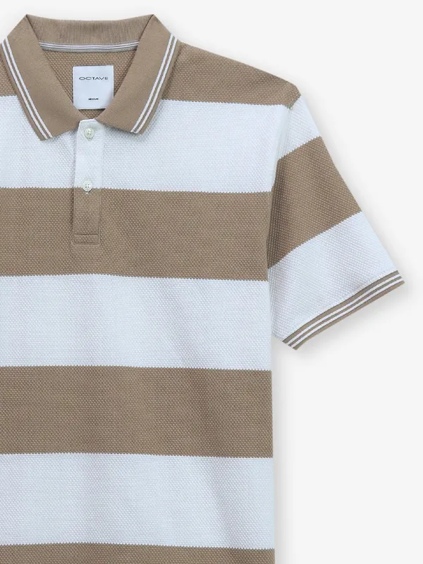 OCTAVE white and brown stripe cotton t-shirt