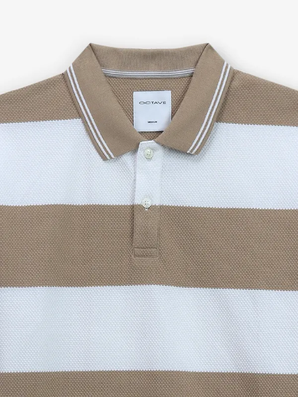 OCTAVE white and brown stripe cotton t-shirt