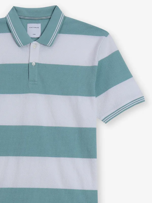 OCTAVE white and blue stripe cotton t-shirt