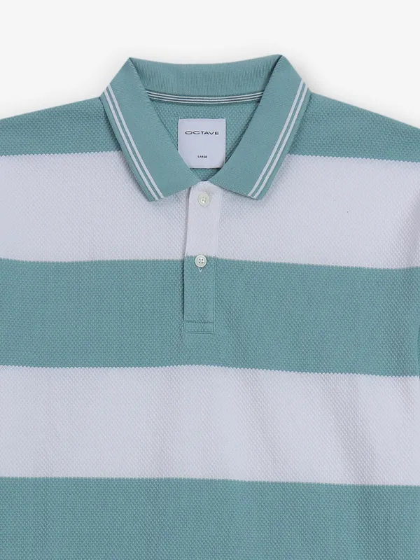 OCTAVE white and blue stripe cotton t-shirt