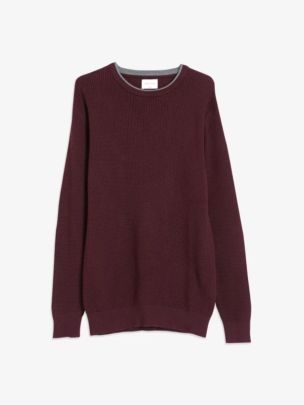 Octave wine plain knitted t shirt