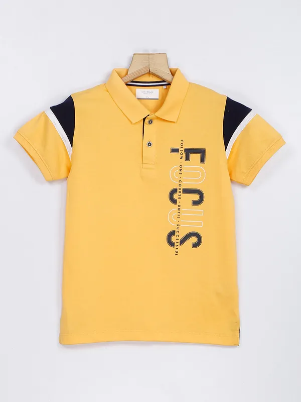 Octave yellow polo neck cotton t shirt