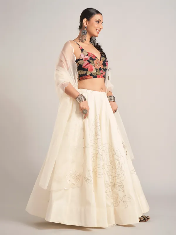 Off white and black chaniya choli with dupatta
