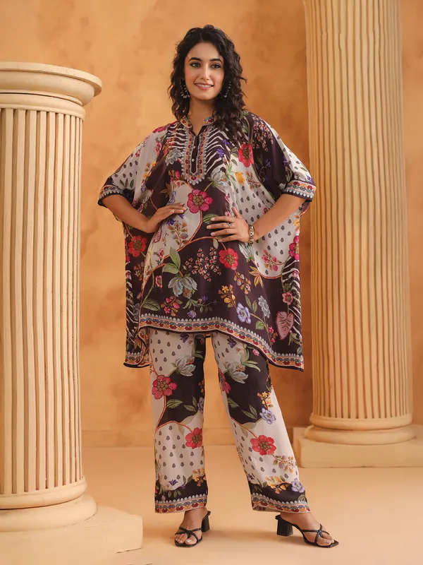 Off white and black silk printed co ord set