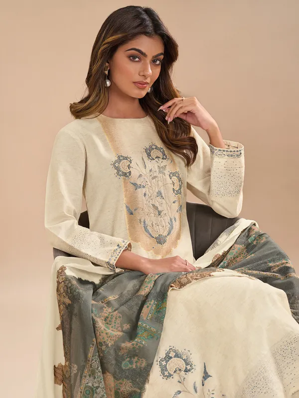 Off white and grey cotton silk salwar suit