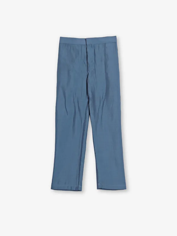 Off-white and navy printed silk indowestern