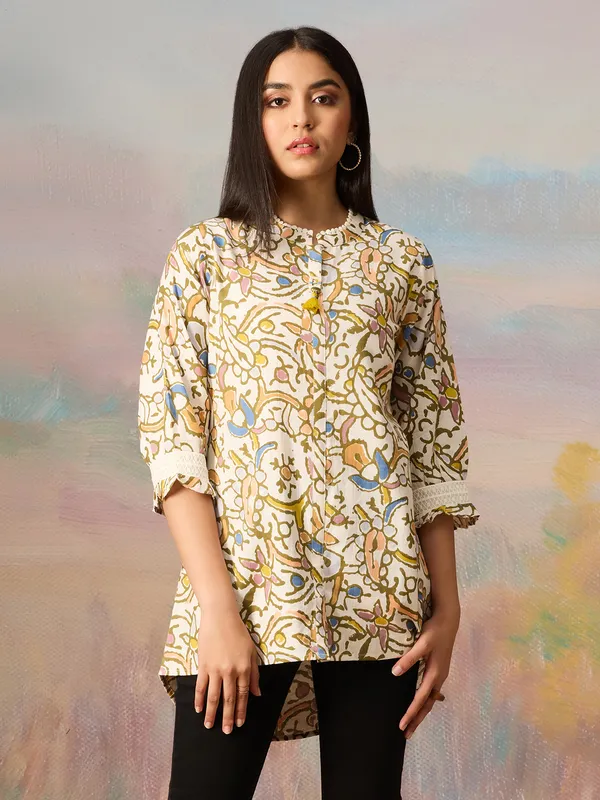 Off white and olive printed tunic top