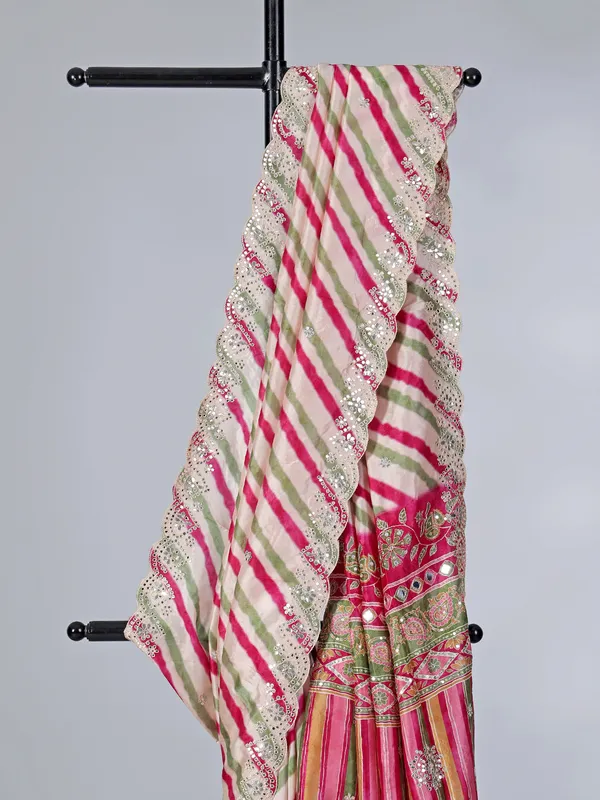 Off white and pink crepe silk saree