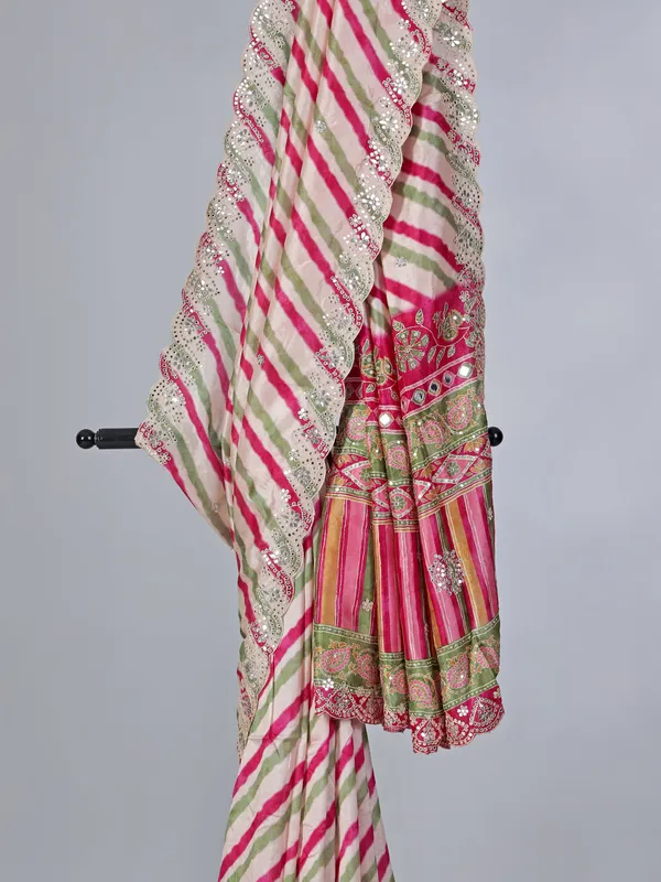 Off white and pink crepe silk saree