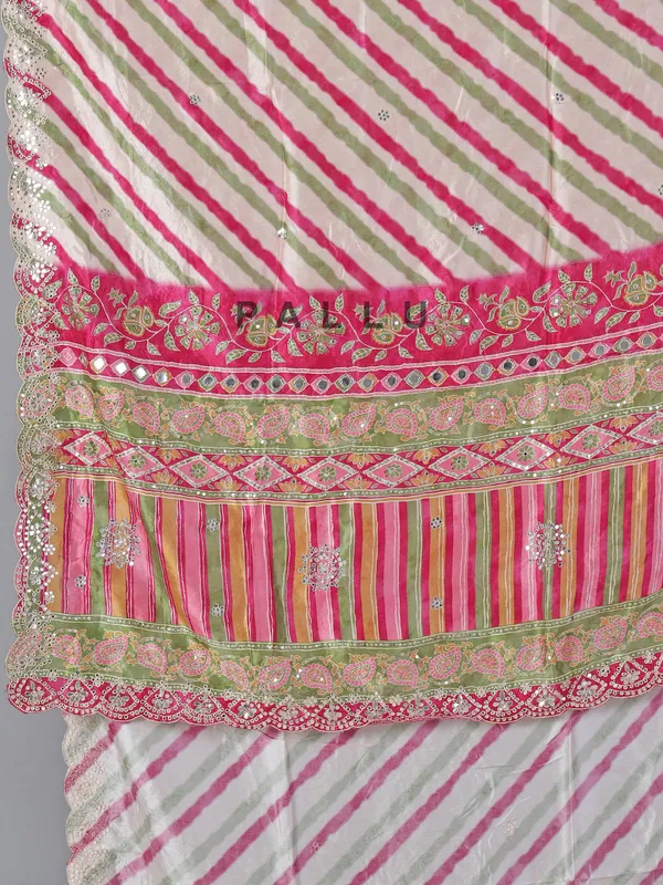 Off white and pink crepe silk saree
