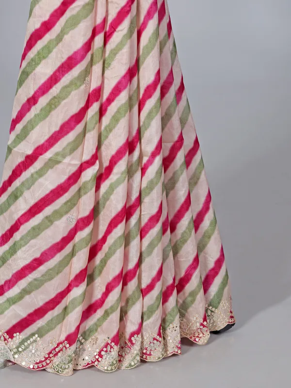 Off white and pink crepe silk saree