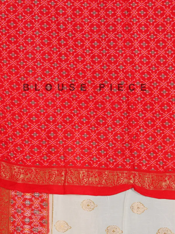Off-white and red patola silk saree for wedding wear
