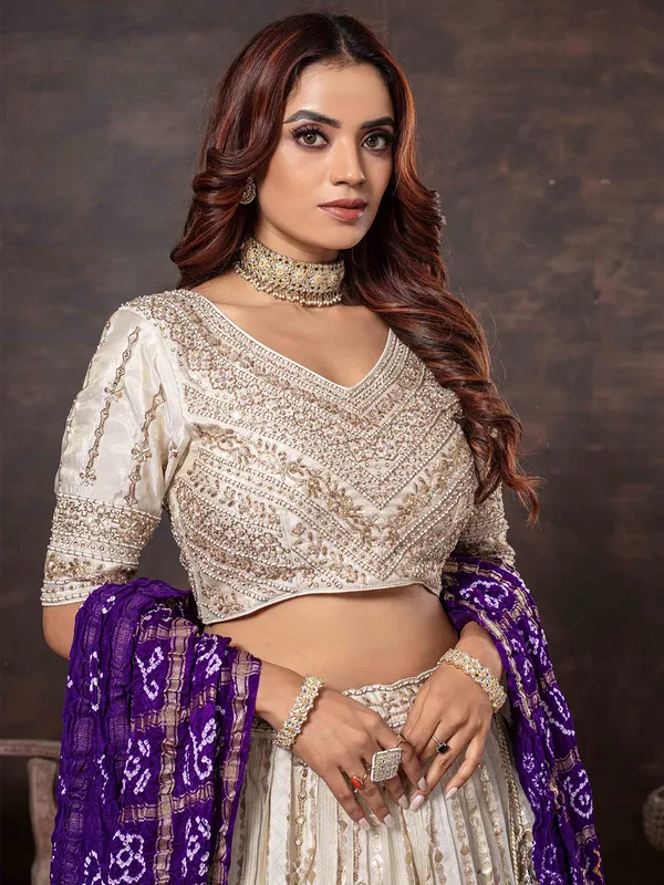Off white banarasi tissue silk lehenga choli