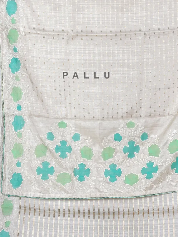 Off white blue semi silk saree with zari and embroidery touch