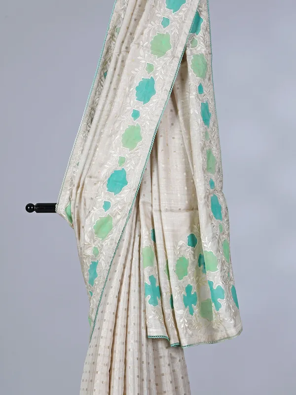 Off white blue semi silk saree with zari and embroidery touch