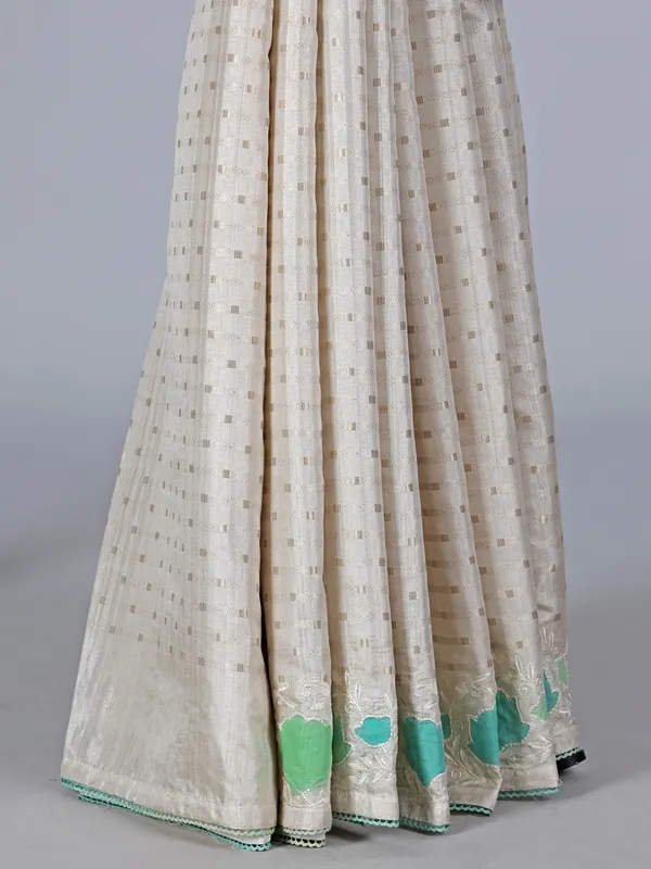 Off white blue semi silk saree with zari and embroidery touch