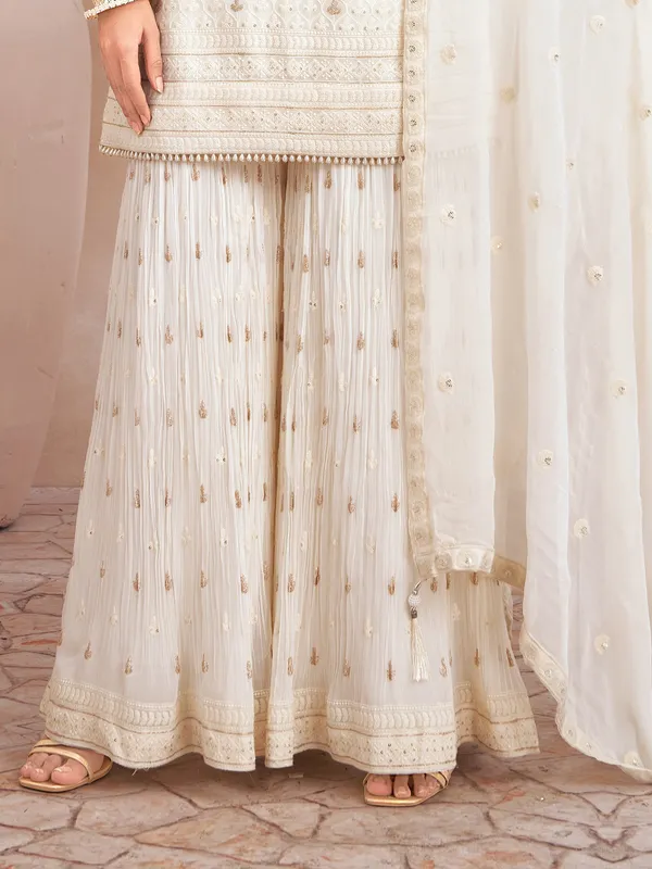 Off white chiffon georgette palazzo suit