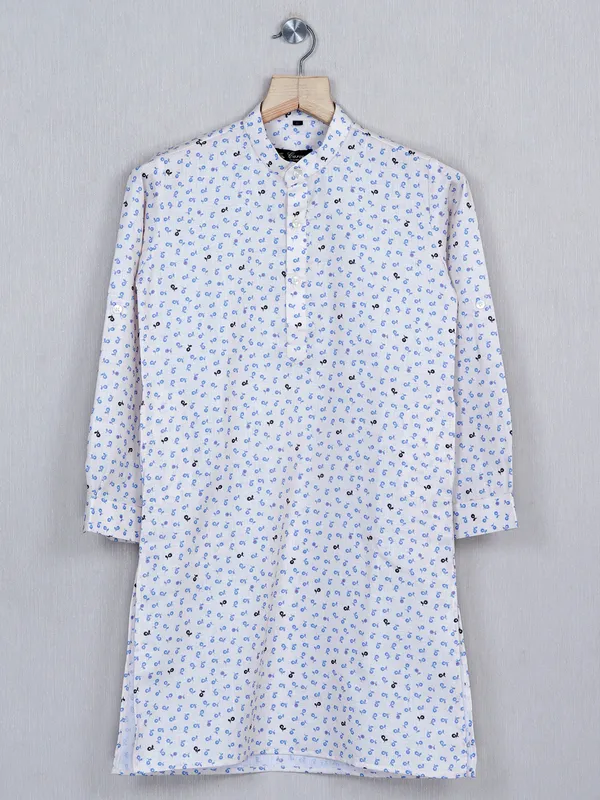 Off white color cotton festive wear kurta suit