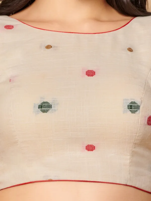 Off white cotton boat neck ready made blouse