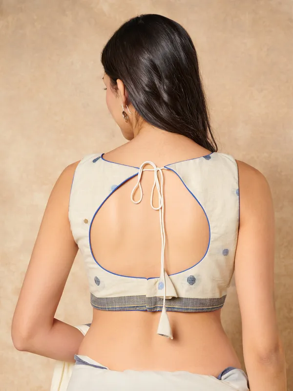 Off white cotton boat neck ready made blouse for women