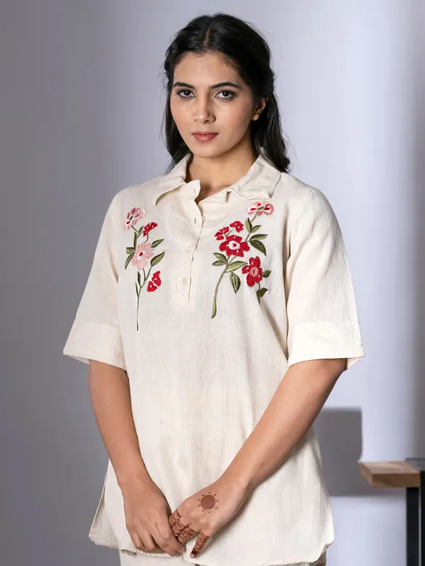 Off-white cotton co-ord set for casual