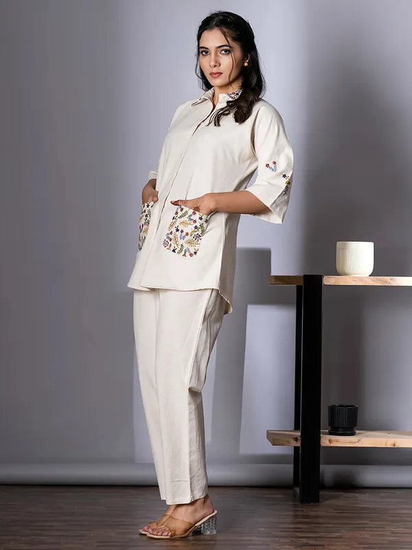 Off-white cotton co-ord set for women
