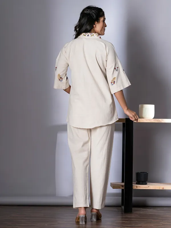 Off-white cotton co-ord set for women