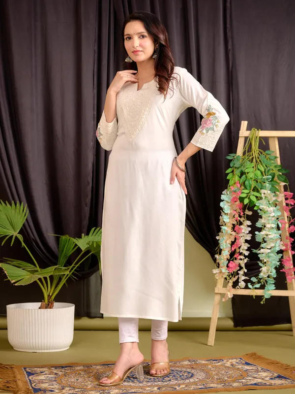 Off white cotton embroidery kurti