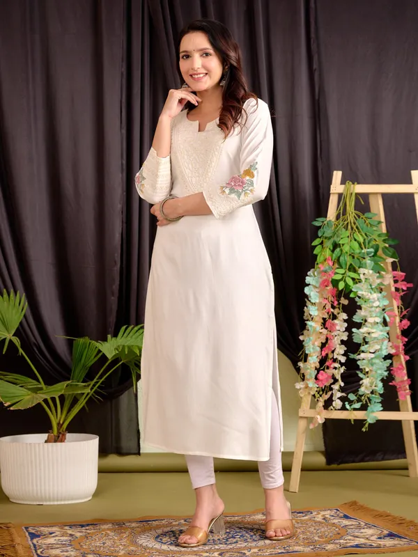 Off white cotton embroidery kurti