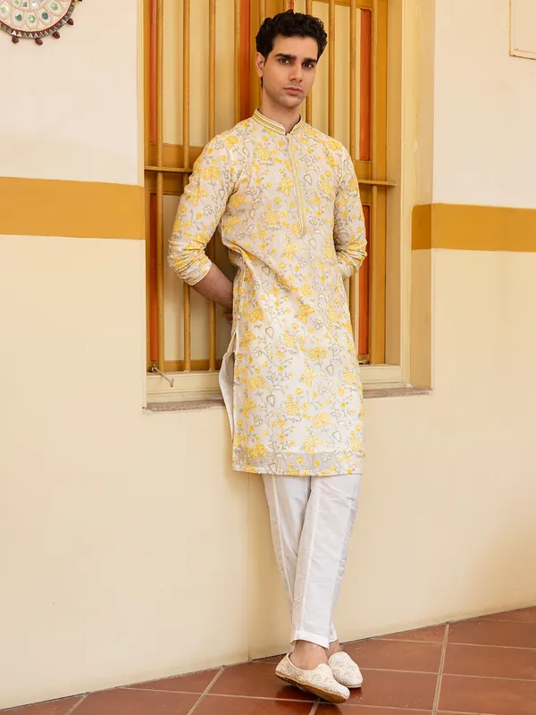 Off white cotton kurta pajama for men