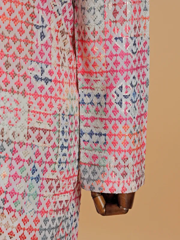 Off white cotton kurta suit with multicolor thread design