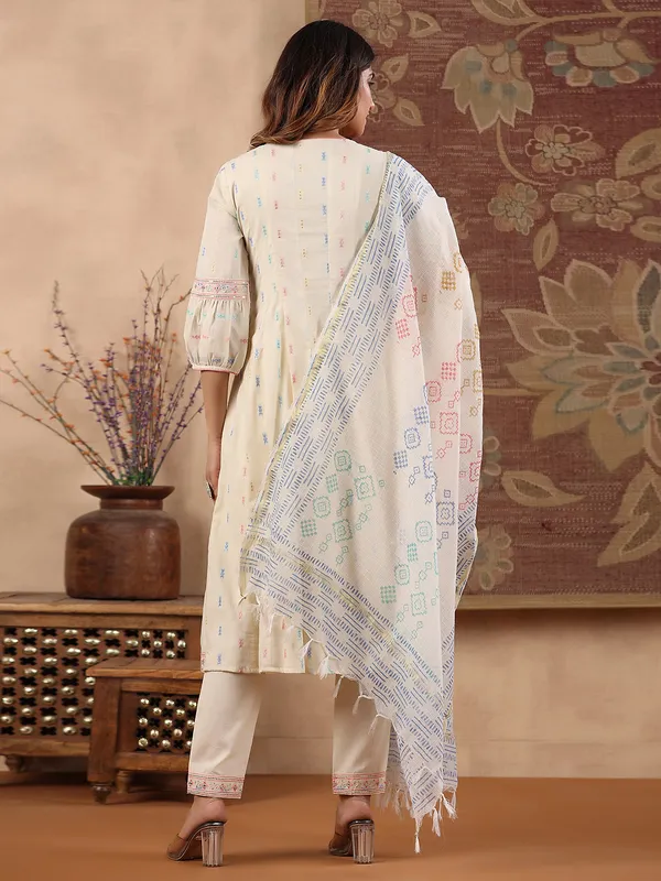 Off white cotton kurti set with dupatta