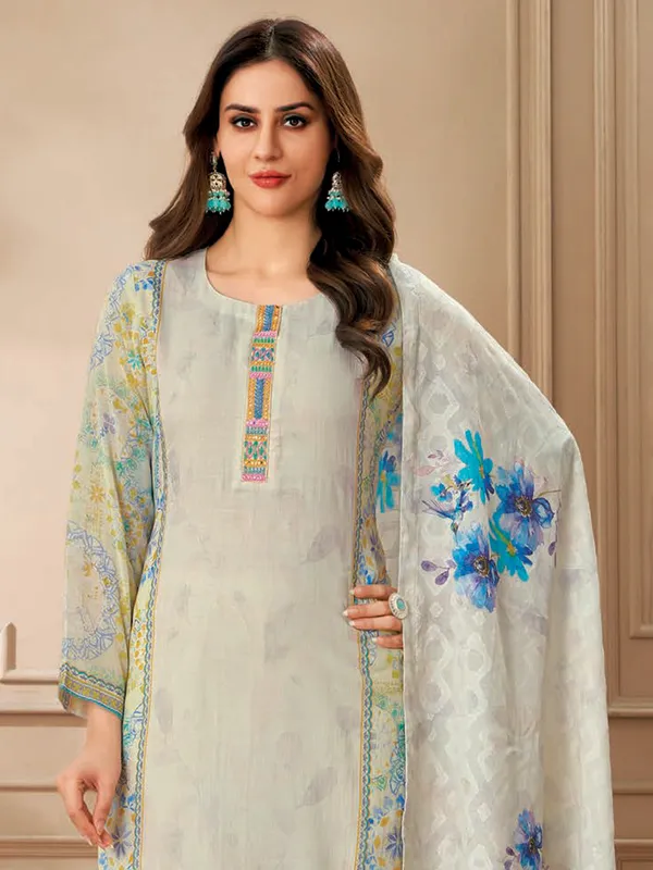 Off white cotton printed salwar suit for women