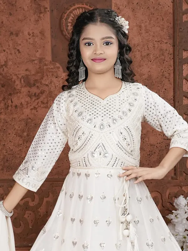 Off-white cotton silk anarkali salwar suit