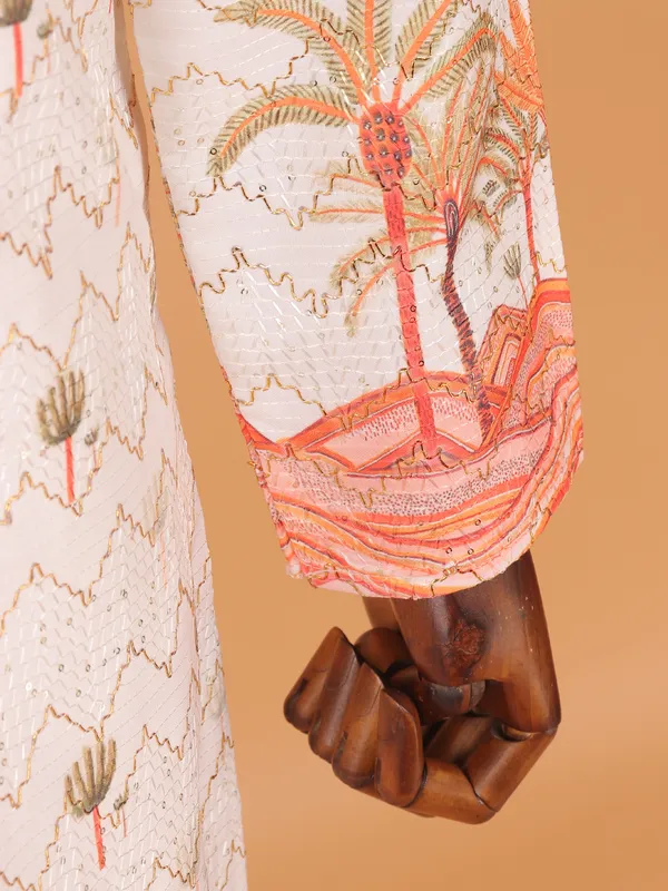 Off white cotton silk festive kurta set for men
