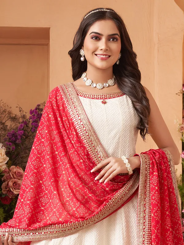 Off white cotton silk festive salwar suit