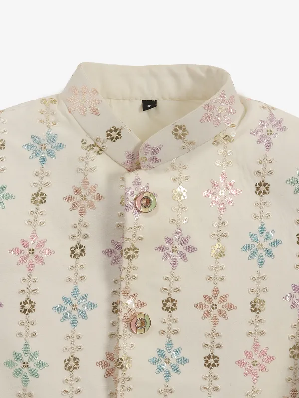 Off-white cotton silk indowestern for wedding