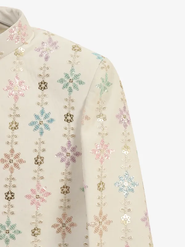 Off-white cotton silk indowestern for wedding