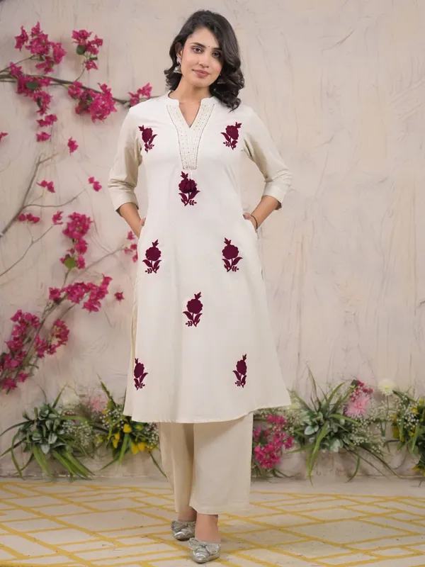 Off white cotton silk kurti palazzo set