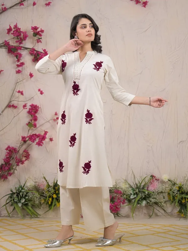 Off white cotton silk kurti palazzo set