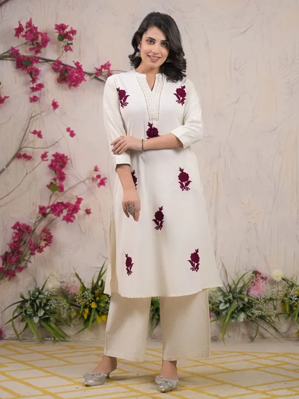 Off white cotton silk kurti palazzo set
