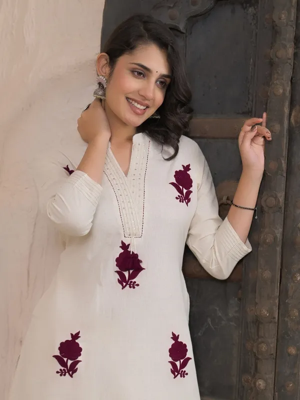 Off white cotton silk kurti palazzo set